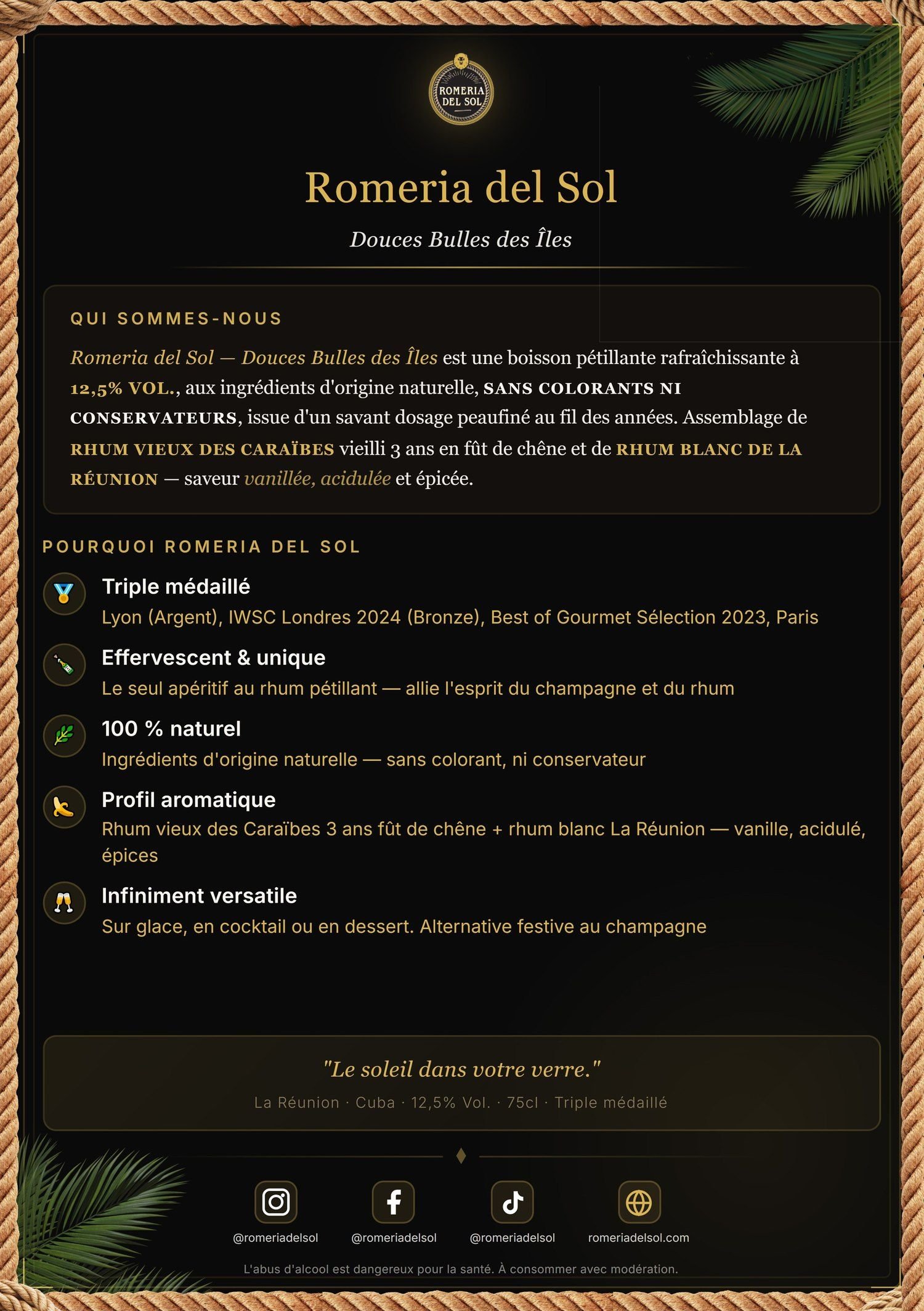 Romeria del Sol, Douces Bulles des Îles : qui sommes-nous, distinctions et profil aromatique